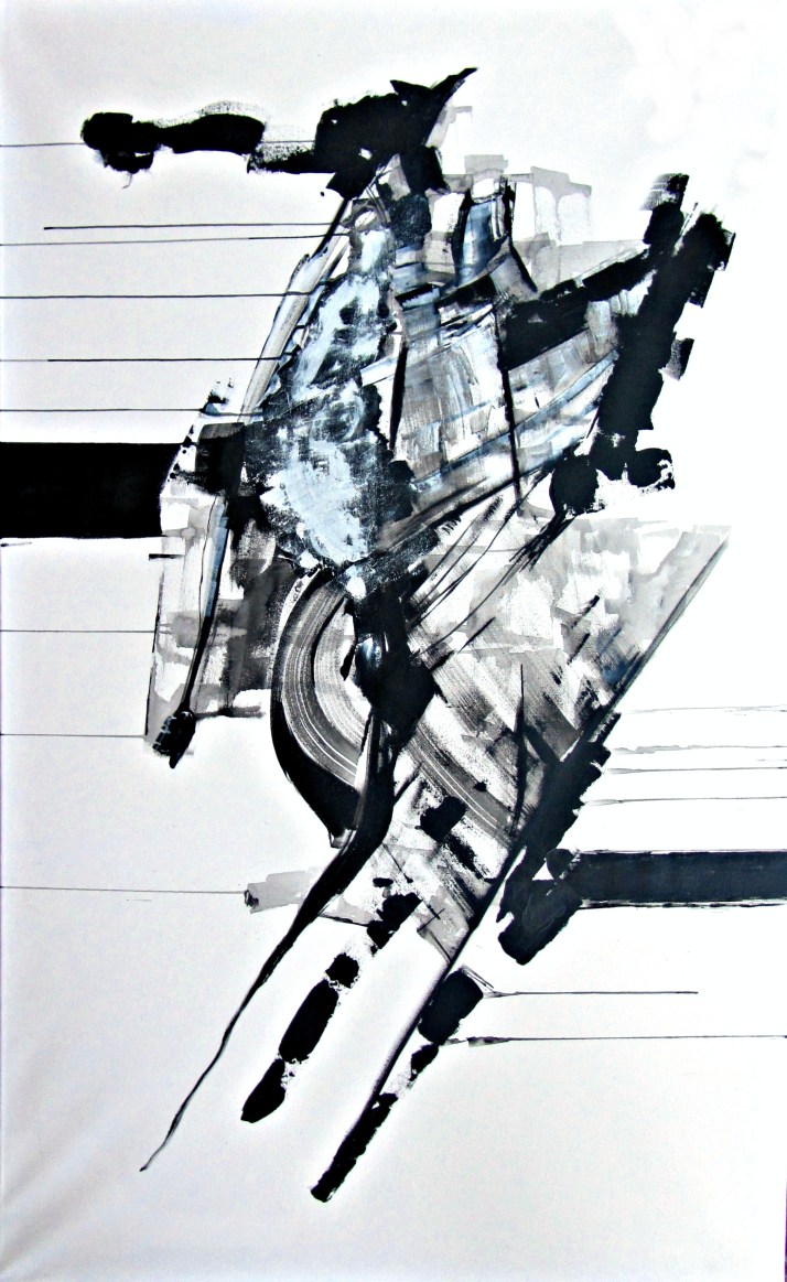 Bárbara Carpi: "Negro sobre blanco".Öleo sobre lienzo,146x89 cm.