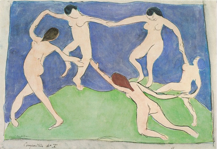 Matisse, "La danza" 1909. acuarela y tinta china sobre papel (22,1x 32 cm). Muse de Bellas Artes Pushkin, Moscú.