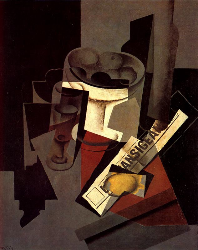 Juan Gris "Frutero, vaso y limón" Óleo sobre tela.