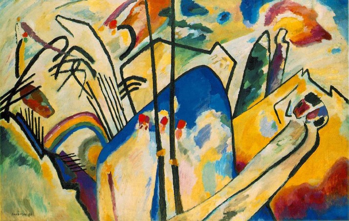 Kandinsky, Composición IV. Óleo sobre tela, 159 X 250 cm. Düsseldorf, Alemania. 1911.