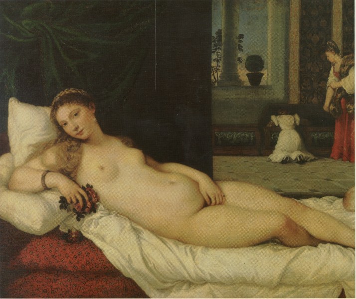 Tiziano: "La Venus de Urbino". Óleo sobre lienzo. 119 X 165 cm. Galleria degli Uffizi, Florencia.