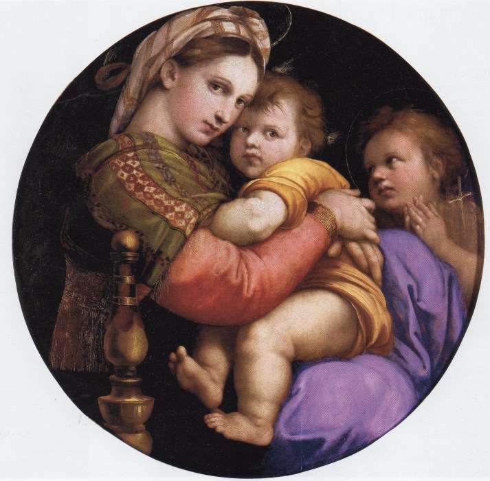 Rafael: "La Virgen de la silla". diámetro 71 cm. Palazzio Pitti. Florencia