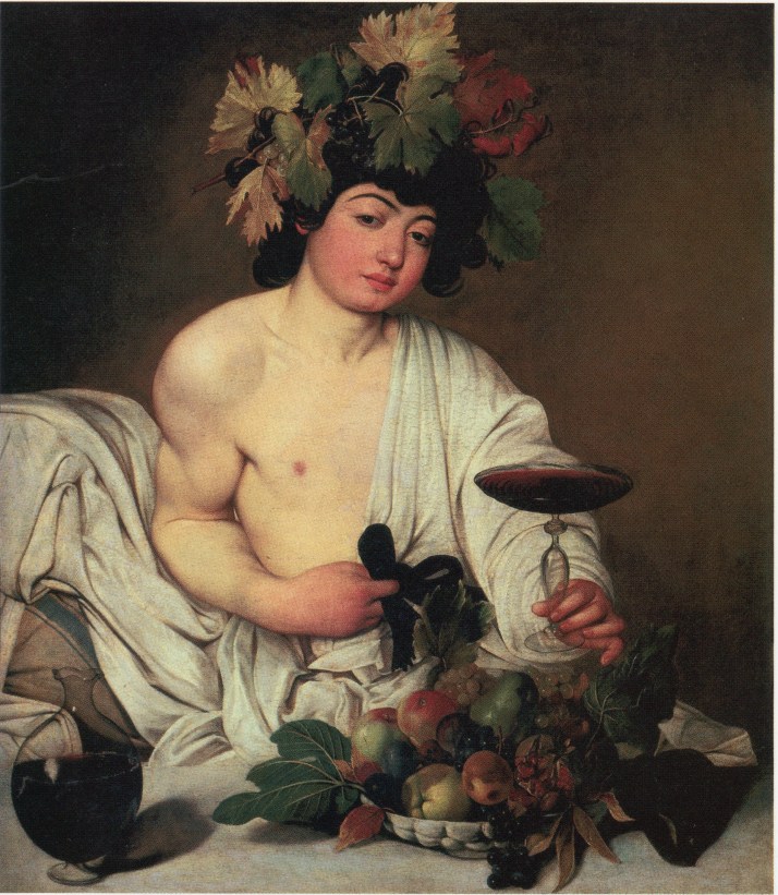Caravaggio: "Baco". Óleo sobre lienzo,95 x85 cm. 1596. Galleria degli Uffizi. Florencia.