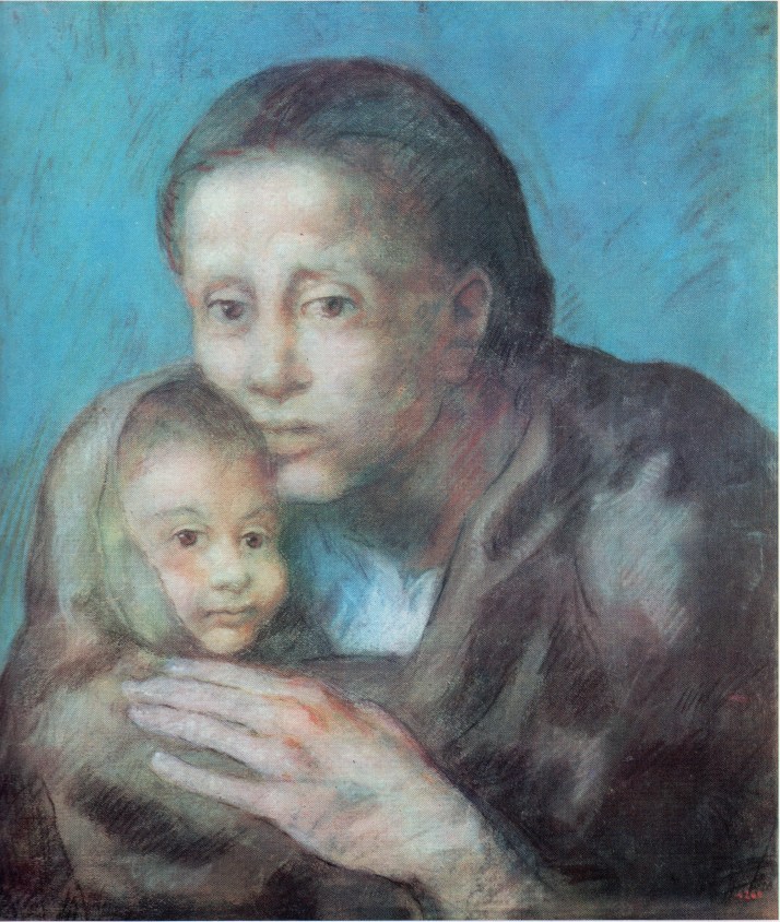 Picasso: "Madre con niño enfermo". 1903.  Pastel sobre cartón, 47 X 41. Museo Picasso de Barcelona
