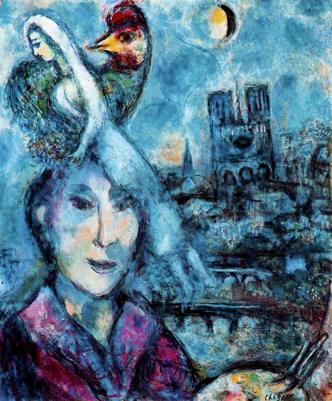 Marc Chagall:  "Autoretrato". 1968. 61 x 51. Óleo sobre lienzo. Galería de los Uffizi (Florencia)