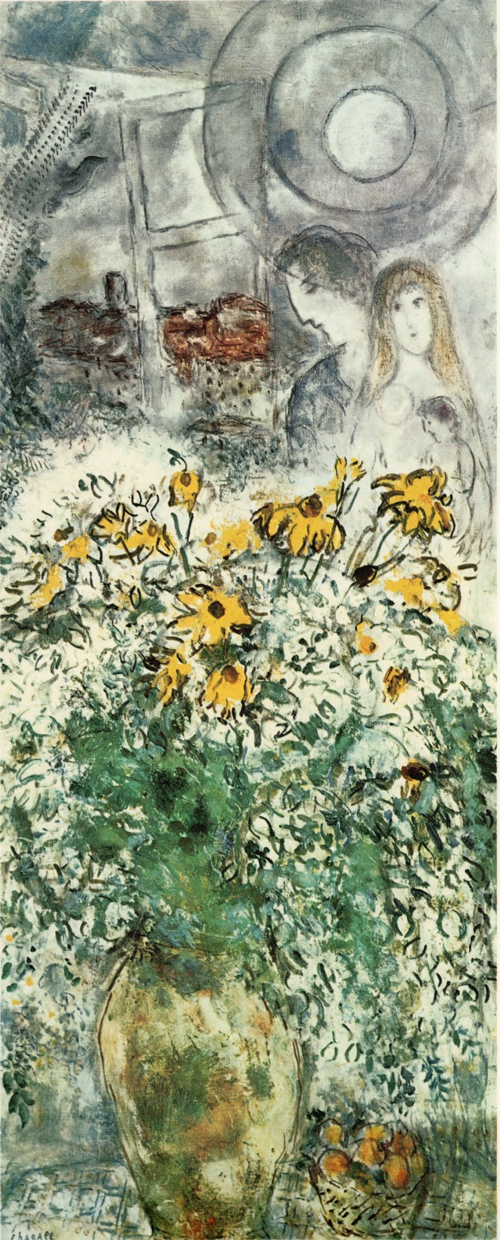 Marc Chagall: "Los girasoles". Óleo sobre lienzo, 147 x 60. 1955. Galería Maeght, París.