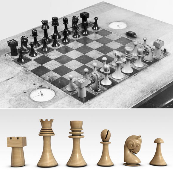 Ajedrez"Buenos Aires" diseñado por Duchamp y detalles de las piezas