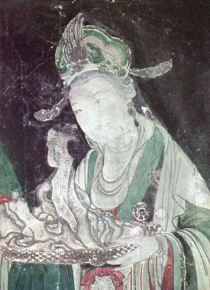 "La portadora de Ofrendas". Pintura mural al estuco. Periodo Ming. Museos reales de Bruselas.