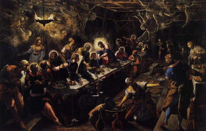 Tintoretto: "la última cena". 1592-94. Óleo sobre lienzo, 365 x 568 cm, San Giorggio Maiore. Venecia
