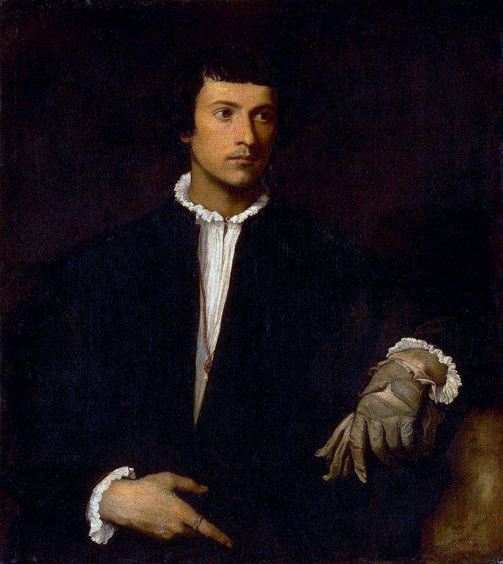 Tiziano: "El hombre del guante".1523. Óleo sobre lienzo,  100 x 89. Museo del Louvre.
