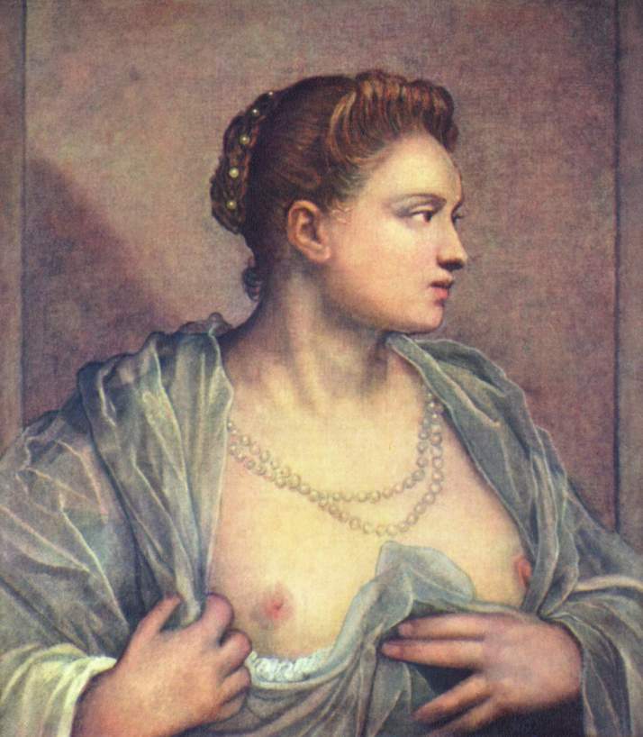 Tintoretto: "Dama enseñando el pecho". Óleo sobre lienzo. 61 x 65. Museo del Prado , Madrid.