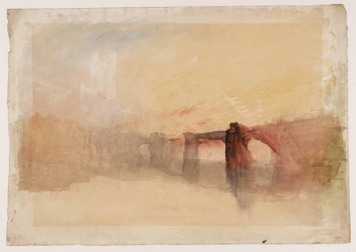 W. Turner: "Castillo de Rochester y puente". 1830. Láspiz y acuarela sobre papel. 1830. Tate Gallery.