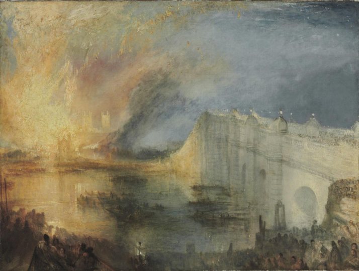 W. Turner: " El incendio de las Cámaras de los Lores y  de los comunes". Óleo sobre lienzo, 03 x 123.  Philadelphia Museum of Art.1835.